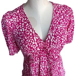 ZARA Pink Animal Print Babydoll Mini Dress w Puff Sleeves Small